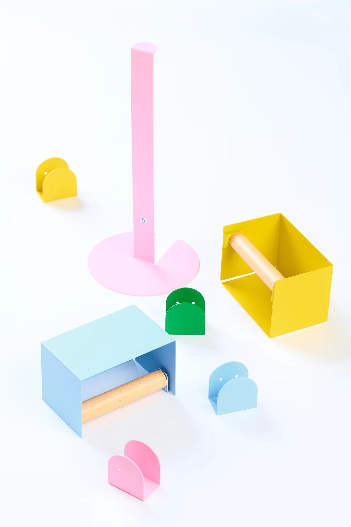 Pink Studio Lemström Torre freestanding roll holder with other Studio Lemström products